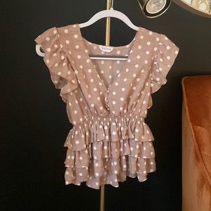 Vestique Polka Dot Frill-Sleeve Top
